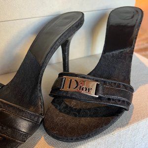 Vintage Dior Black Cloth Sandal Heels